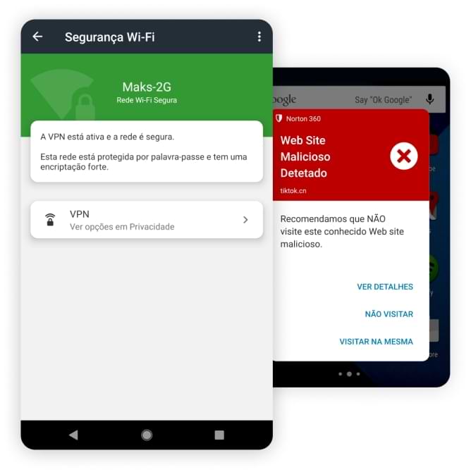 Aplicação de Segurança de Wi-Fi num tablet e num telemóvel